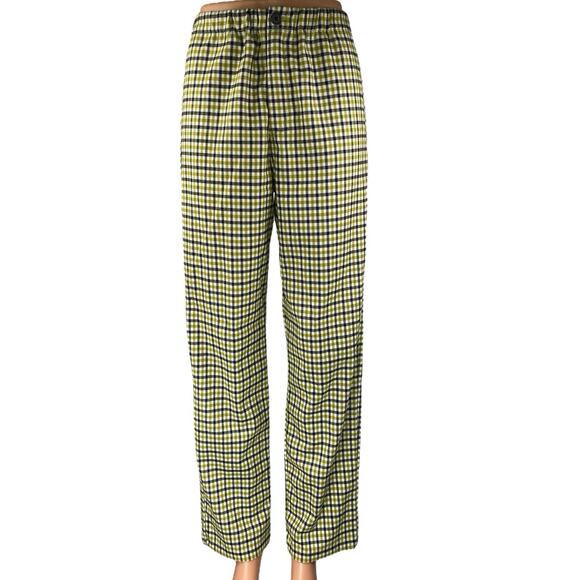 Brandy Melville Green Multicolor Checkered Straight High Waist Trousers Pants S - Picture 1 of 5
